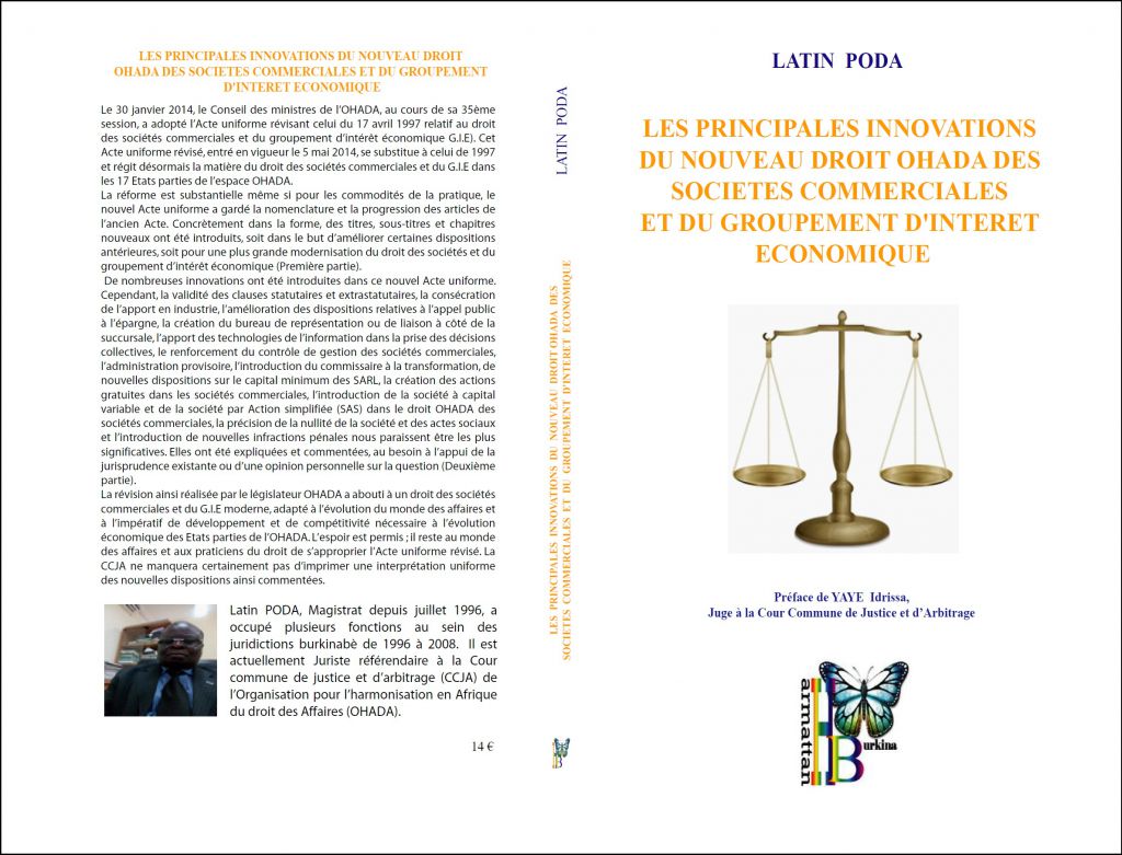 Actualite Parution D Un Ouvrage Sur Les Innovations Du Nouveau Droit Ohada Des Societes Commerciales Et Du Groupement D Interet Economique