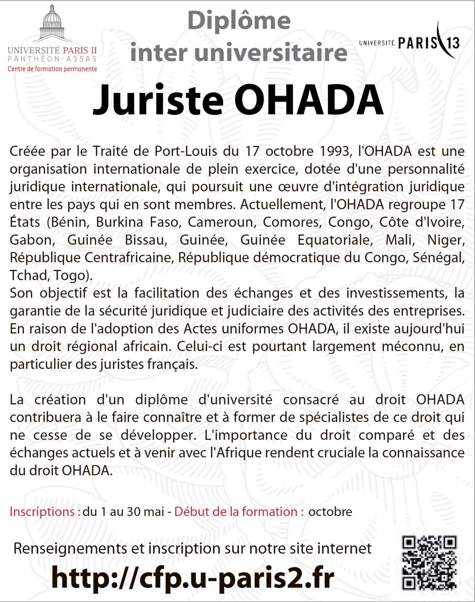 diplome universitaire juriste ohada